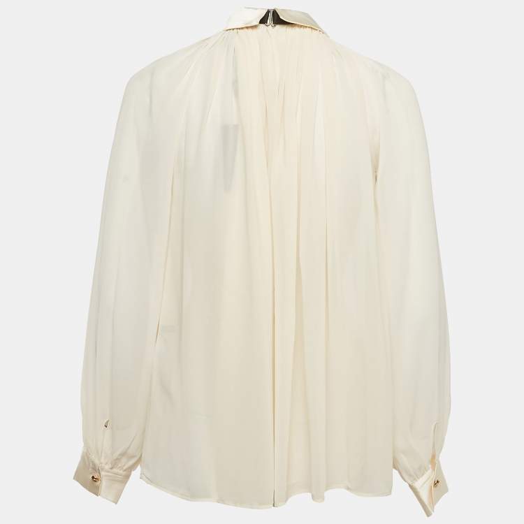 Pre Owned Elisabetta Franchi Beige Bow Tie Chiffon Blouse S