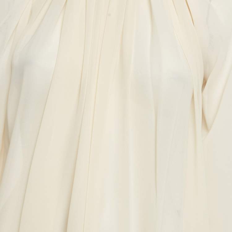Pre Owned Elisabetta Franchi Beige Bow Tie Chiffon Blouse S