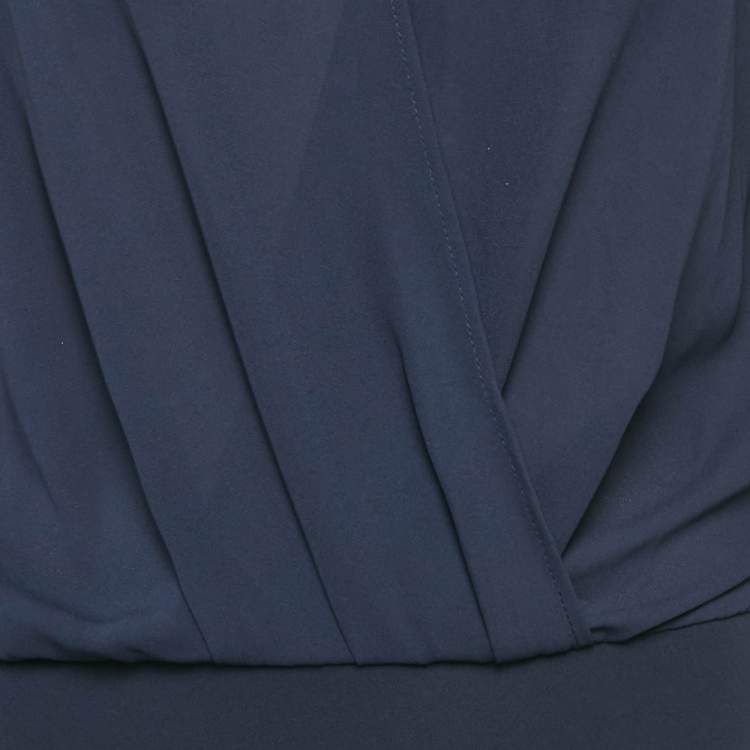 Pre Owned Elisabetta Franchi Navy Blue Chiffon Plunging Neck Bodysuit S