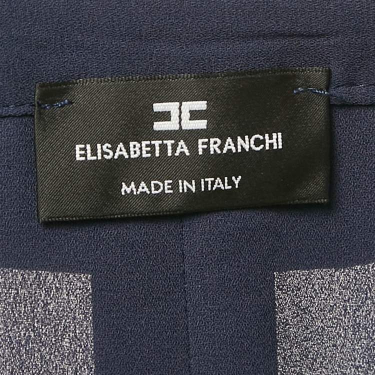 Pre Owned Elisabetta Franchi Navy Blue Chiffon Plunging Neck Bodysuit S