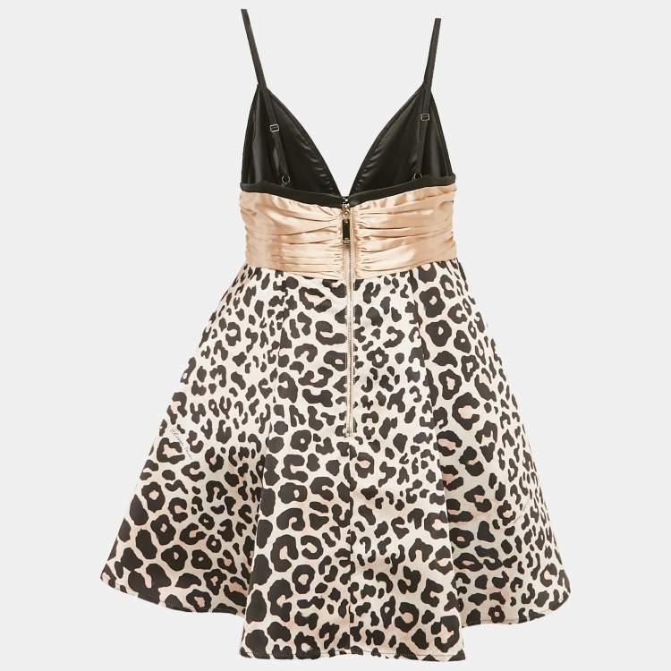 Pre Owned Elisabetta Franchi Pink/Black Leopard Print Satin Mini Dress M