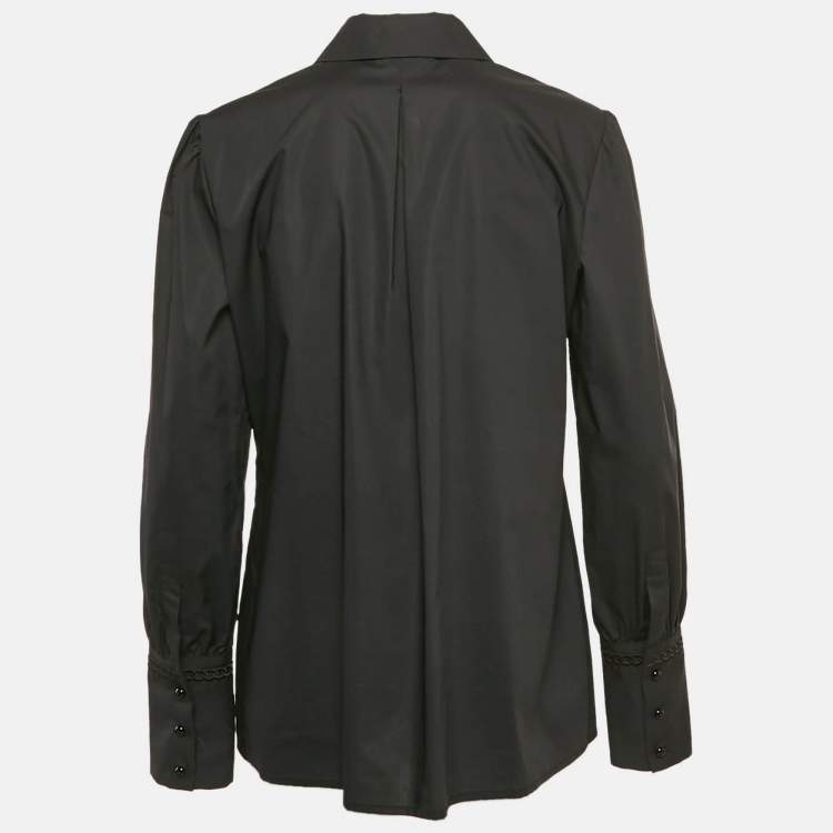 Pre Owned Elisabetta Franchi Black Embroidered Cotton Button Front Blouse M