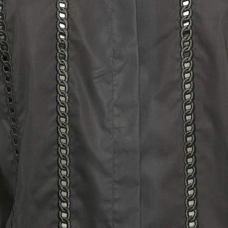 Pre Owned Elisabetta Franchi Black Embroidered Cotton Button Front Blouse M