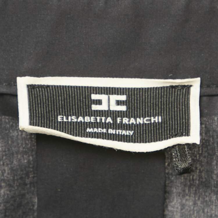 Pre Owned Elisabetta Franchi Black Embroidered Cotton Button Front Blouse M