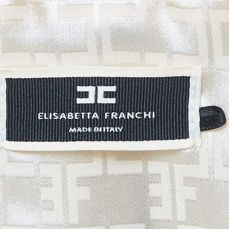Pre Owned Elisabetta Franchi Cream Logo Print Stretch Crepe Bodycon Dress S