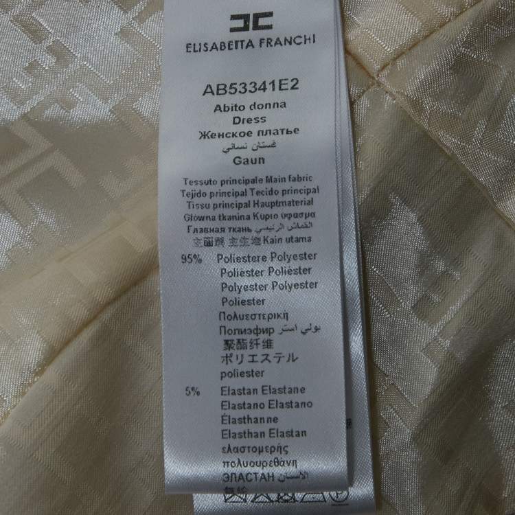 Pre Owned Elisabetta Franchi Cream Logo Print Stretch Crepe Bodycon Dress S