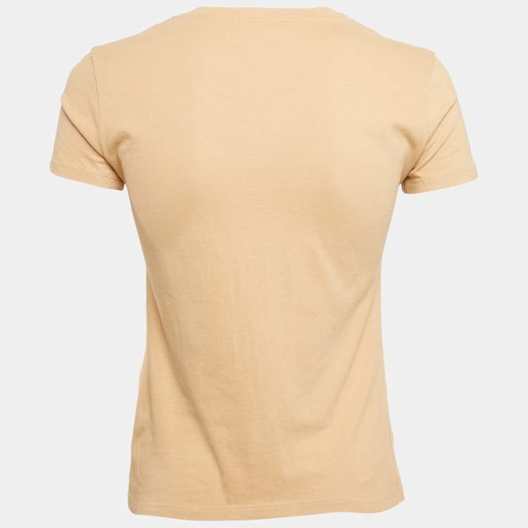 Pre Owned Elisabetta Franchi Beige Applique Cotton Jersey T-Shirt S