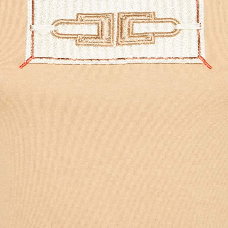 Pre Owned Elisabetta Franchi Beige Applique Cotton Jersey T-Shirt S