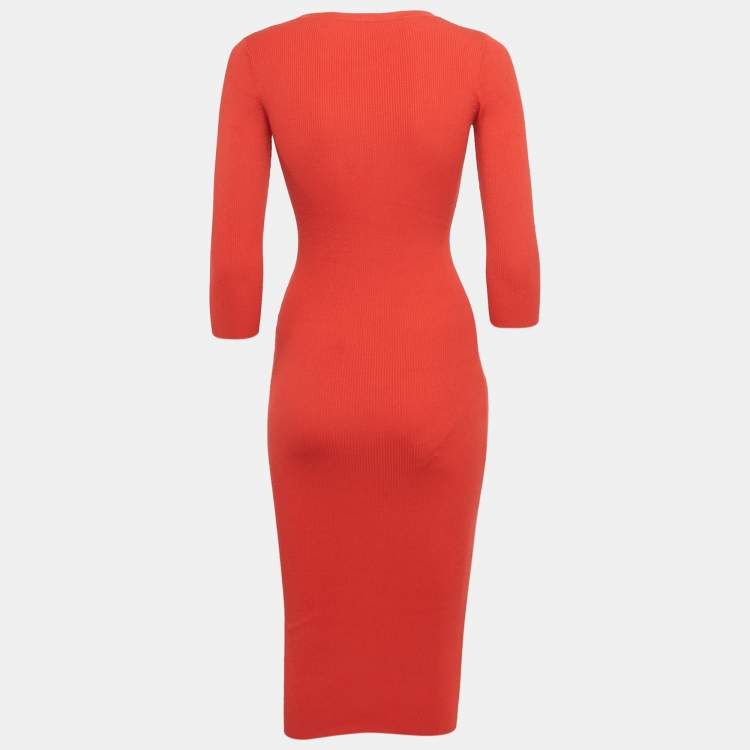 Pre Owned Elisabetta Franchi Red Rib Knit Bodycon Dress S