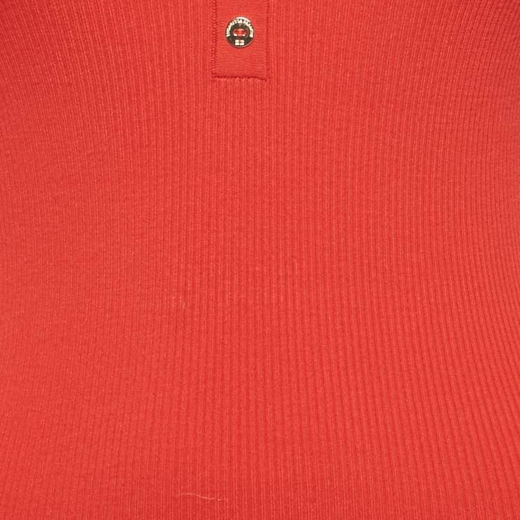 Pre Owned Elisabetta Franchi Red Rib Knit Bodycon Dress S