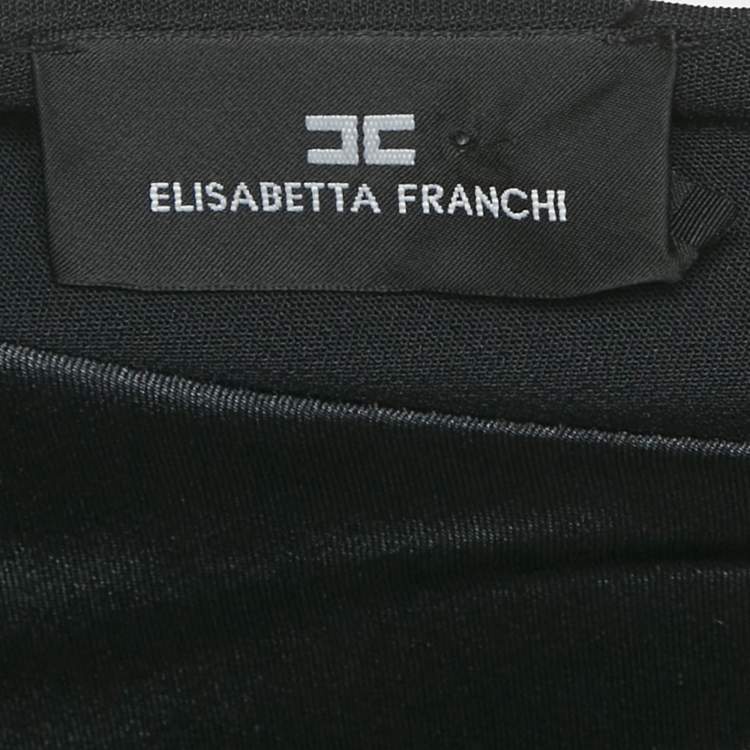 Pre Owned Elisabetta Franchi Black Crepe Corset Inset One Shoulder Jumpsuit M