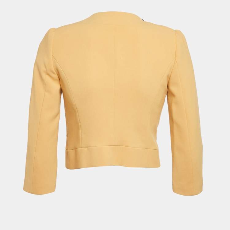 Pre Owned Elisabetta Franchi Yellow Crepe Open Front Jacket M
