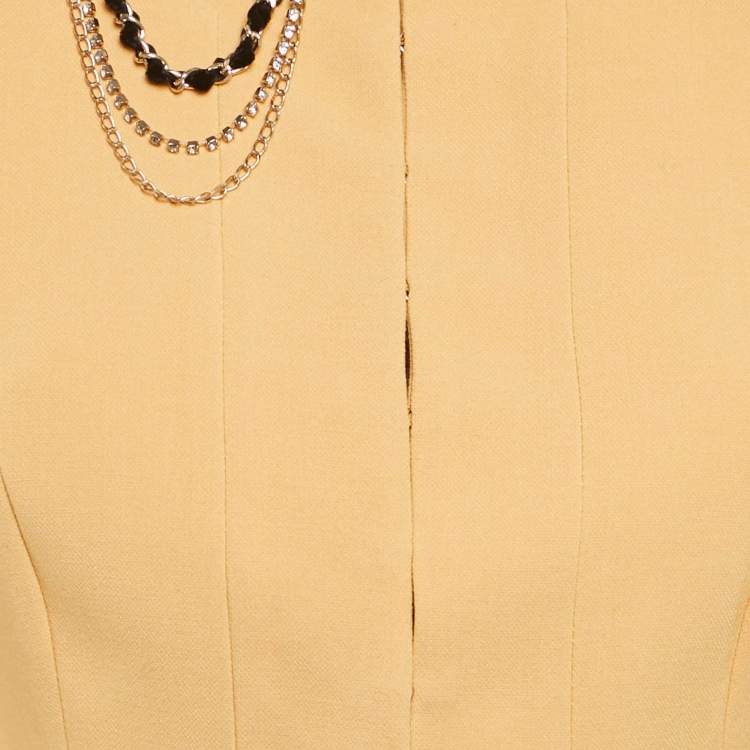 Pre Owned Elisabetta Franchi Yellow Crepe Open Front Jacket M