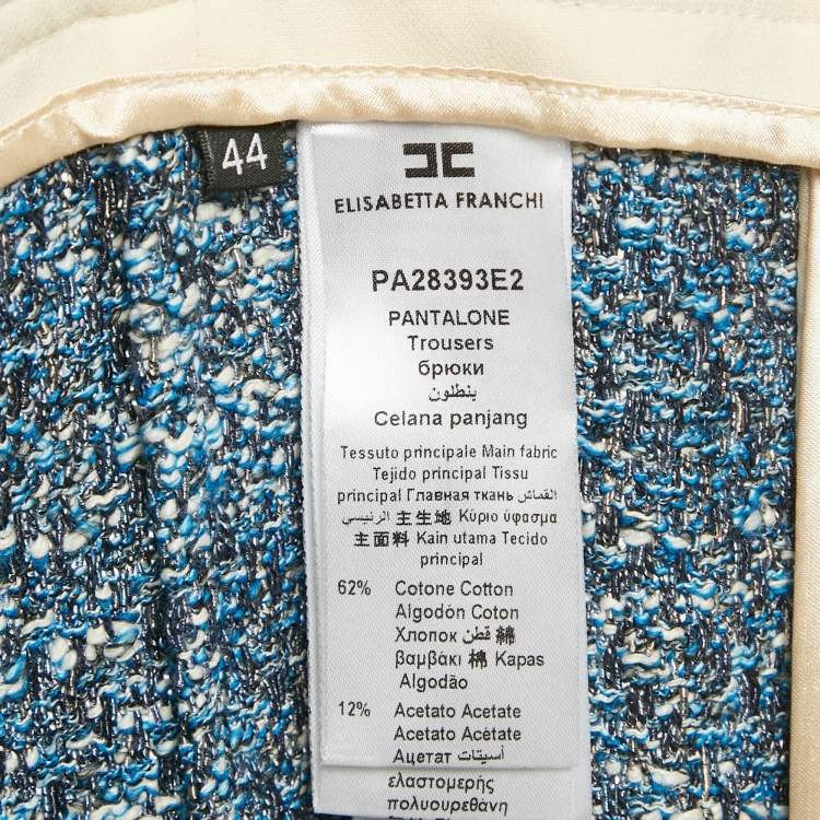 Pre Owned Elisabetta Franchi Blue Tweed Belted Trousers M