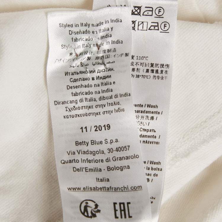 Pre Owned Elisabetta Franchi White Beaded Jersey Crewneck T-Shirt S