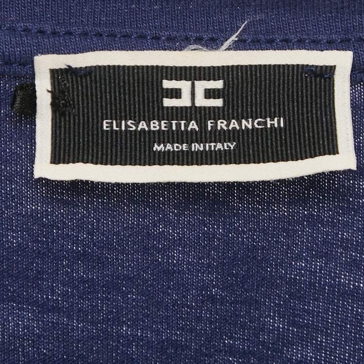 Pre Owned Elisabetta Franchi Blue Monogram Flocked Jersey T-Shirt S