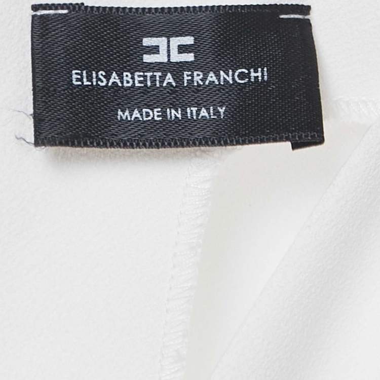 Pre Owned Elisabetta Franchi White Crepe Pleated Detail Mini Dress M