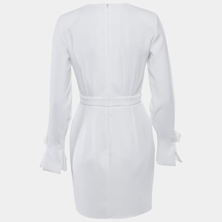Pre Owned Elisabetta Franchi White Crepe Pleated Detail Mini Dress M