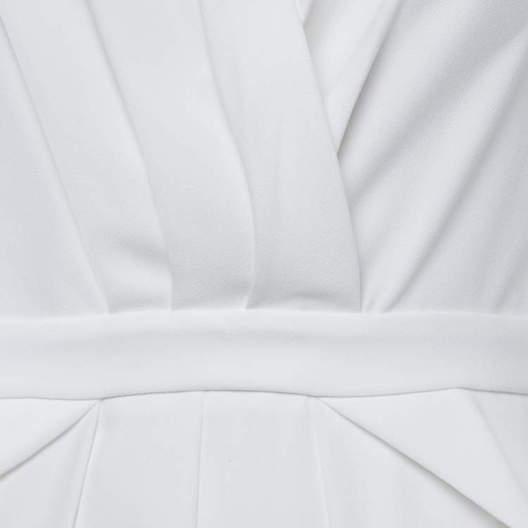 Pre Owned Elisabetta Franchi White Crepe Pleated Detail Mini Dress M