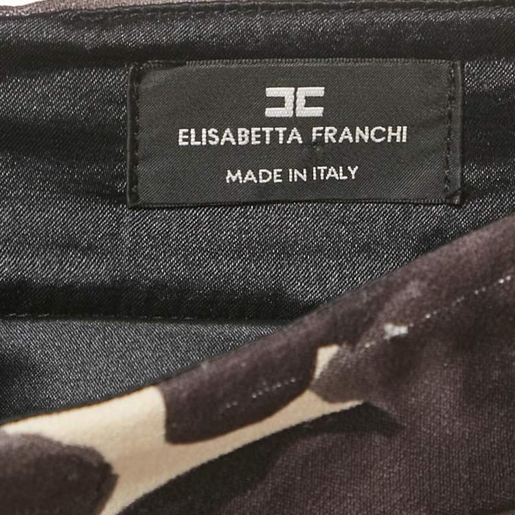 Pre Owned Elisabetta Franchi Grey Floral Print Stretch Crepe Ruffled Mini Skirt S