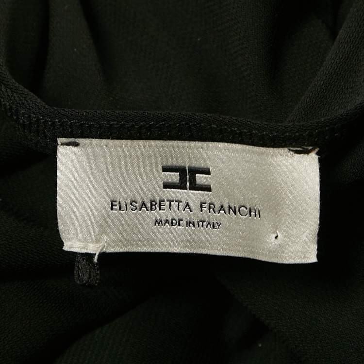 Pre Owned Elisabetta Franchi Black Jersey Logo Embellished Maxi Dress S