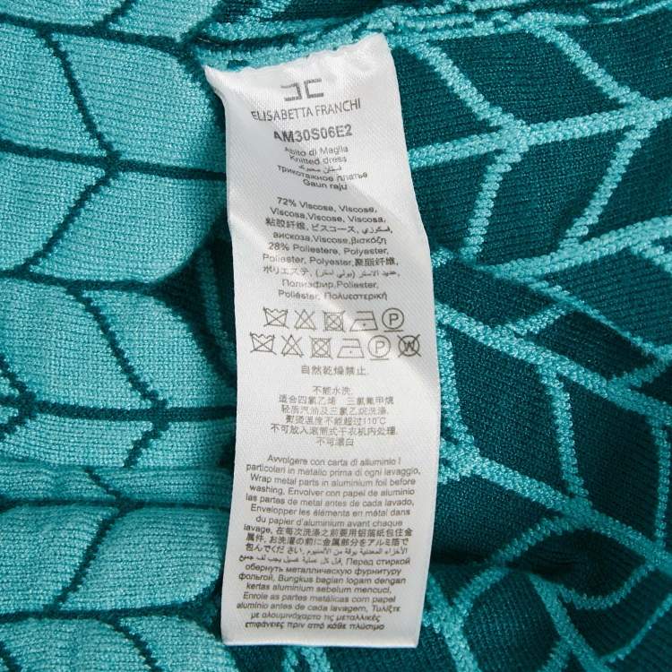 Pre Owned Elisabetta Franchi Blue Patterned Stretch Knit Scallop Hem Bodycon Dress S