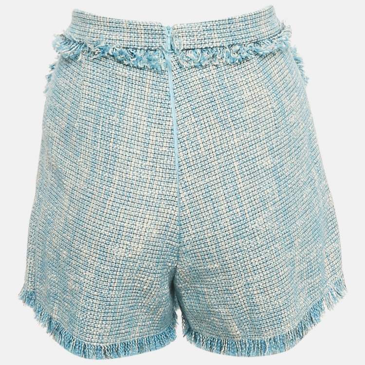 Pre Owned Elisabetta Franchi Blue Cotton Fringed Chain Detail Shorts M