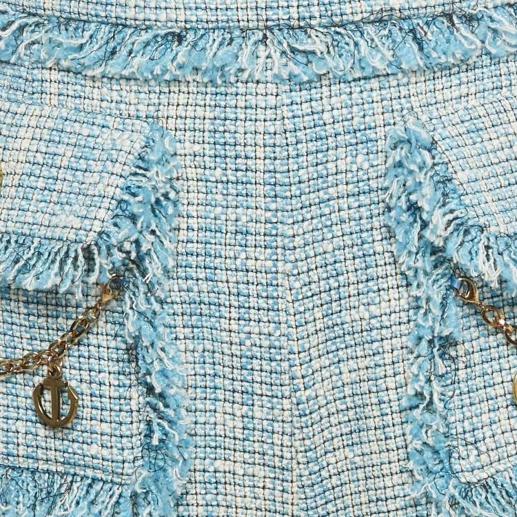 Pre Owned Elisabetta Franchi Blue Cotton Fringed Chain Detail Shorts M