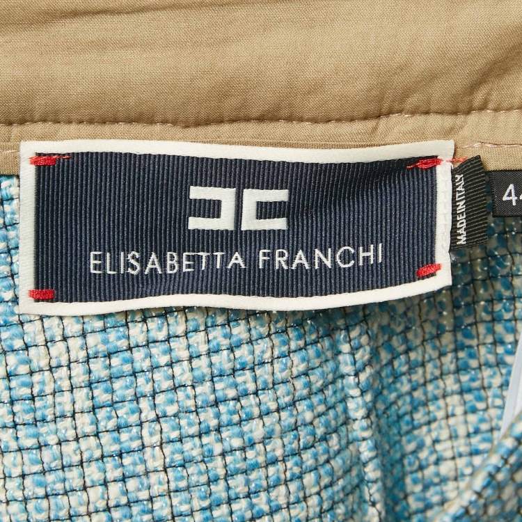 Pre Owned Elisabetta Franchi Blue Cotton Fringed Chain Detail Shorts M
