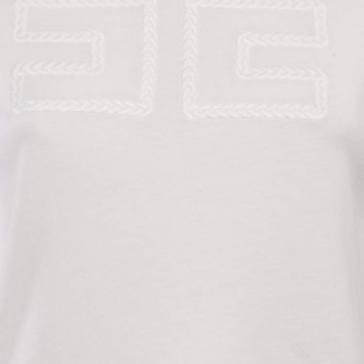 Pre Owned Elisabetta Franchi White Logo Embroidered Jersey T-Shirt S