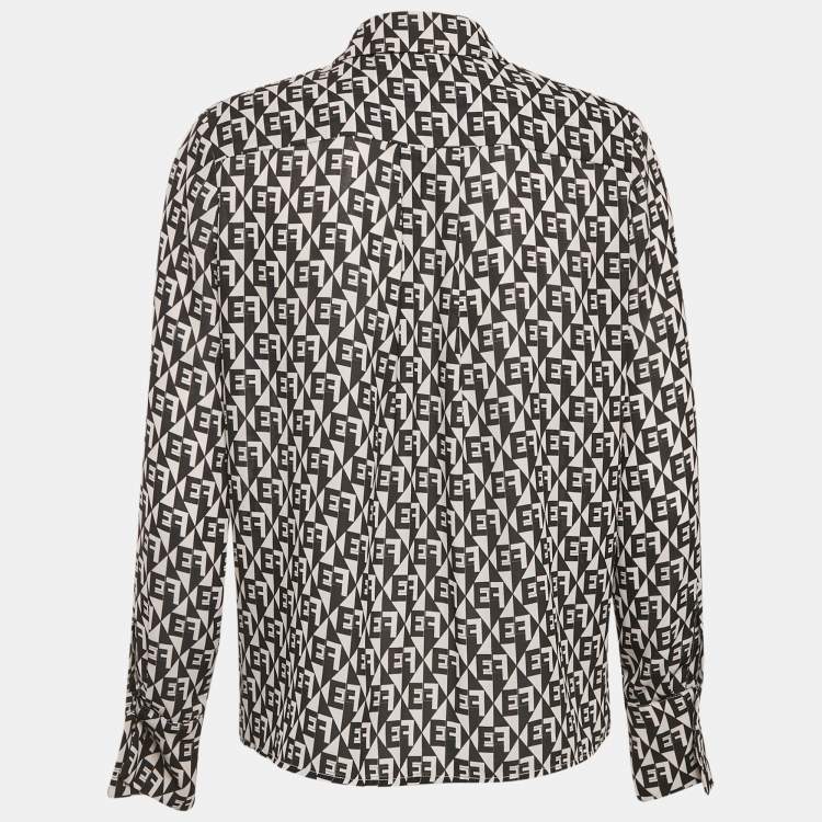 Pre Owned Elisabetta Franchi Black/White Diamond Print Crepe Shirt S