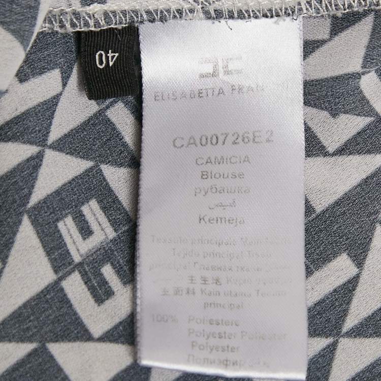 Pre Owned Elisabetta Franchi Black/White Diamond Print Crepe Shirt S