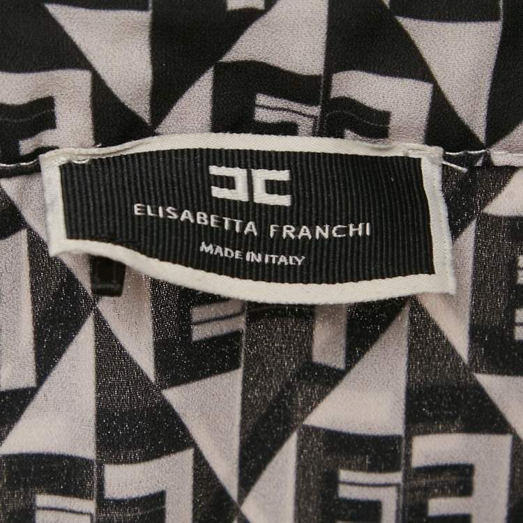 Pre Owned Elisabetta Franchi Black/White Diamond Print Crepe Shirt S