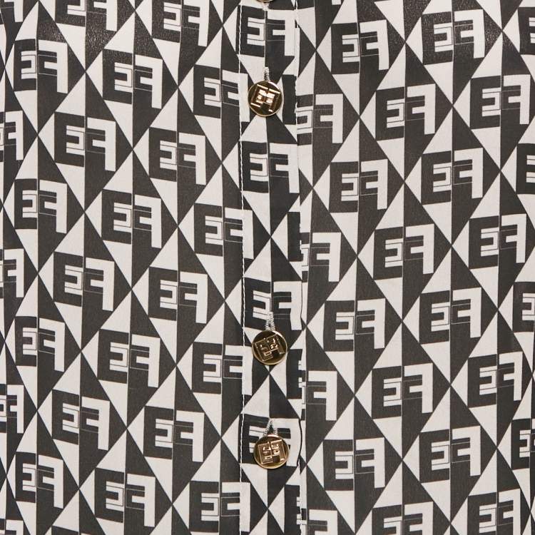 Pre Owned Elisabetta Franchi Black/White Diamond Print Crepe Shirt S