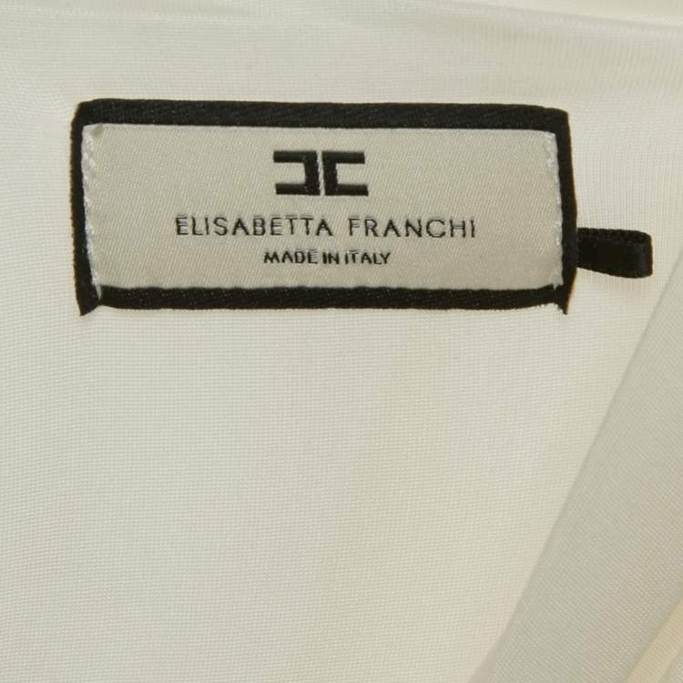 Pre Owned Elisabetta Franchi White Jersey Plunging Neck Gathered Maxi Dress S