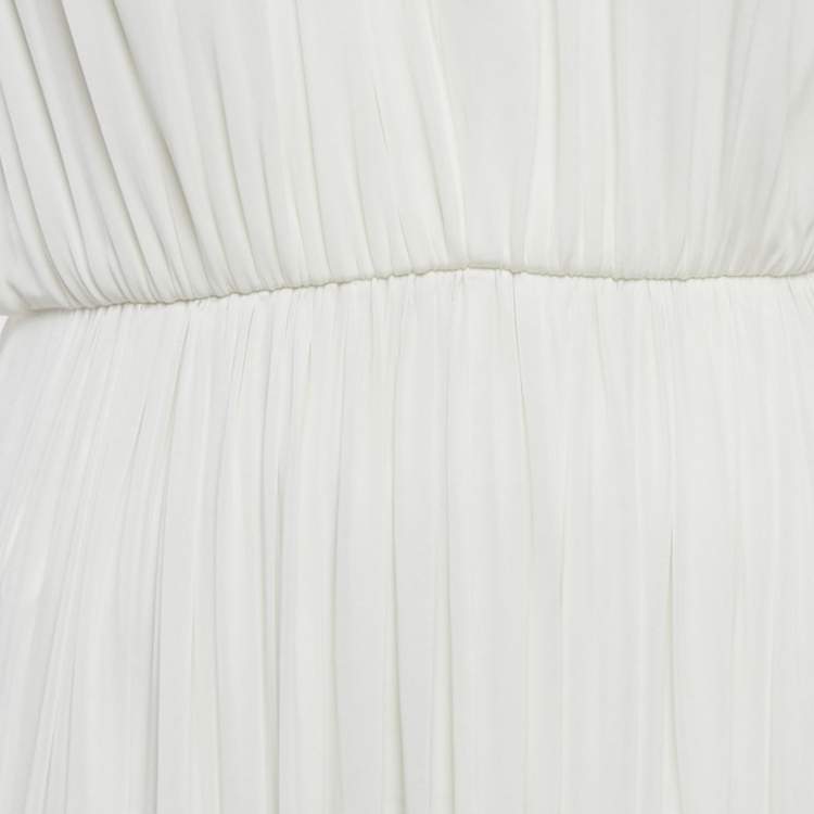 Pre Owned Elisabetta Franchi White Jersey Plunging Neck Gathered Maxi Dress S