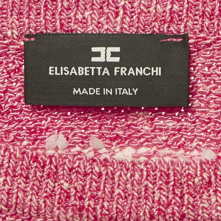 Pre Owned Elisabetta Franchi Pink Textured Stretch Knit Crop Top and Skirt Set M
