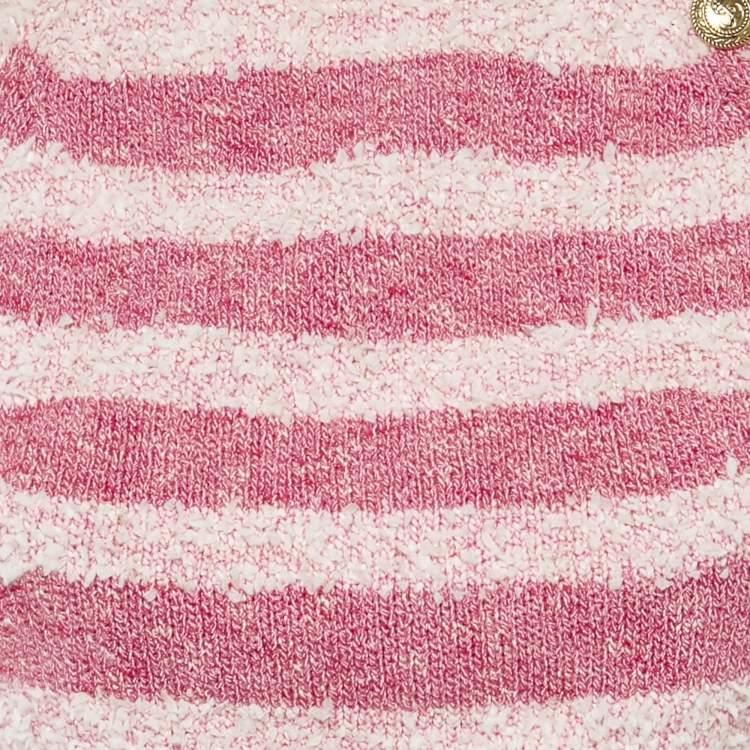 Pre Owned Elisabetta Franchi Pink Textured Stretch Knit Crop Top and Skirt Set M