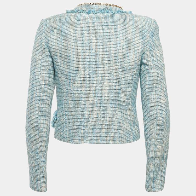 Pre Owned Elisabetta Franchi Blue Tweed Charms Embellished Jacket M