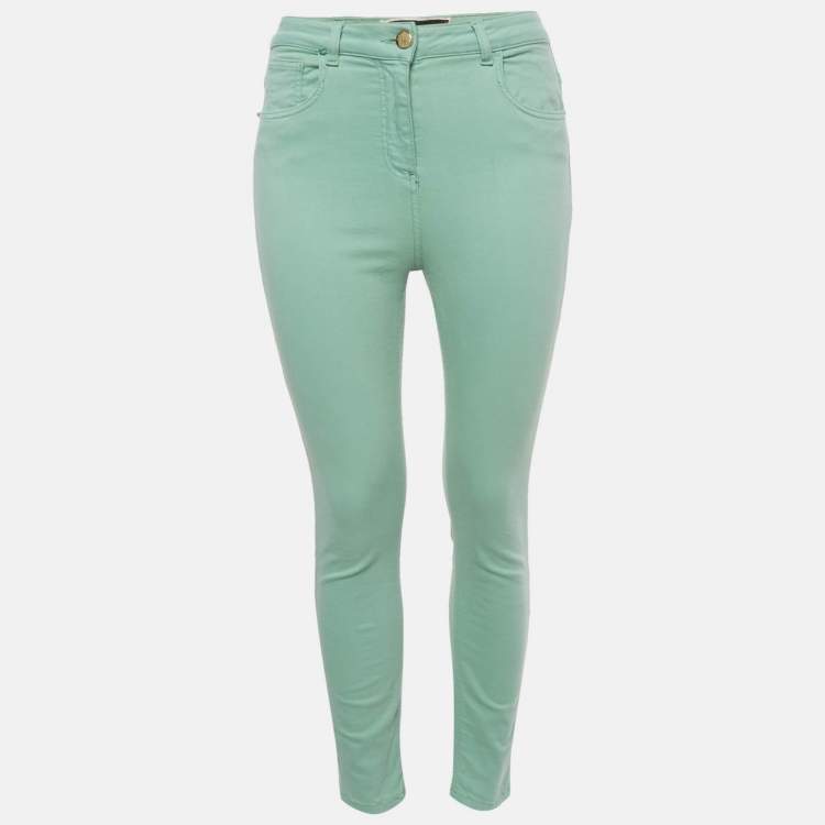 Pre Owned Elisabetta Franchi Green Cotton High Rise Skinny Jeans M Waist 26"