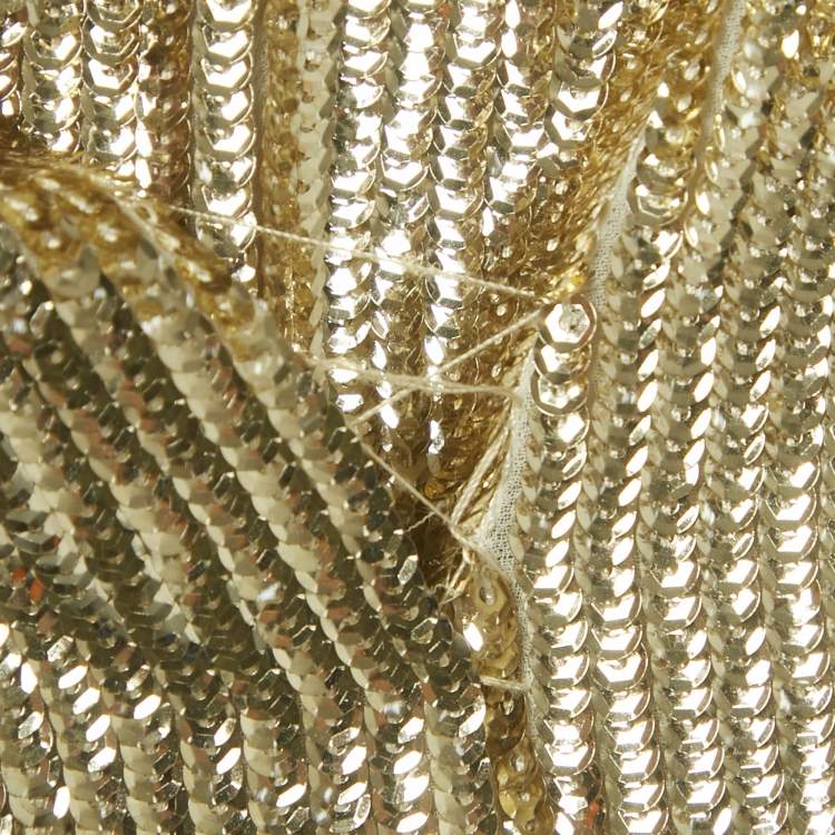 Pre Owned Elisabetta Franchi Gold Sequin Belted Wrap Maxi Dress M