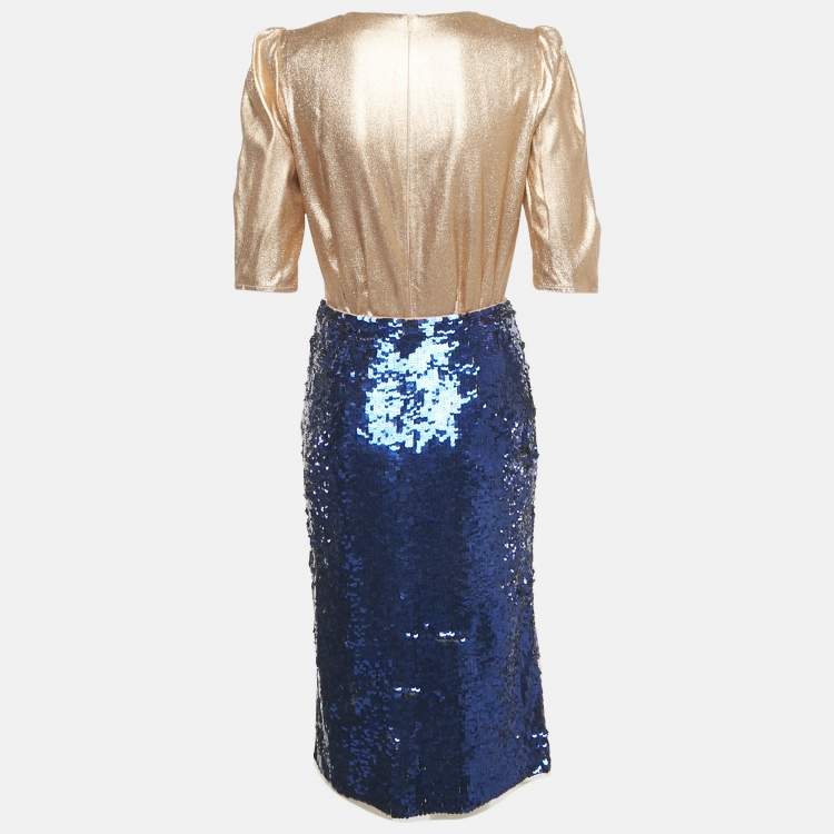 Pre Owned Elisabetta Franchi Metallic Crepe & Sequin Bodysuit and Skirt Set M