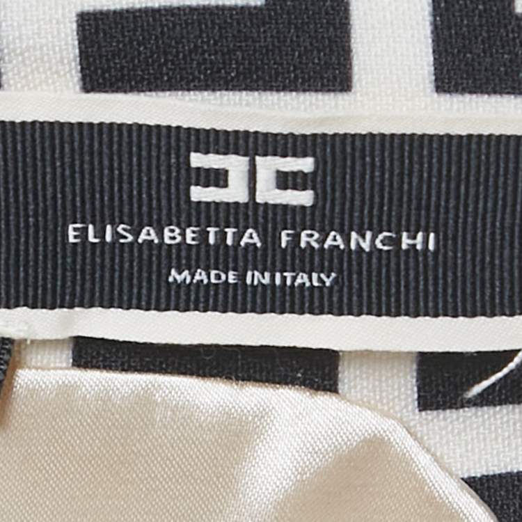 Pre Owned Elisabetta Franchi Beige/Black Monogram Print Jersey Sleeveless Top S