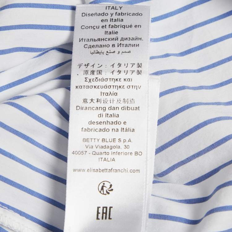 Pre Owned Elisabetta Franchi White & Blue Striped Cotton Tie Detail Shirt S