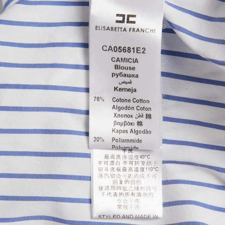 Pre Owned Elisabetta Franchi White & Blue Striped Cotton Tie Detail Shirt S