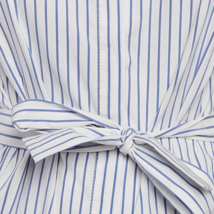 Pre Owned Elisabetta Franchi White & Blue Striped Cotton Tie Detail Shirt S