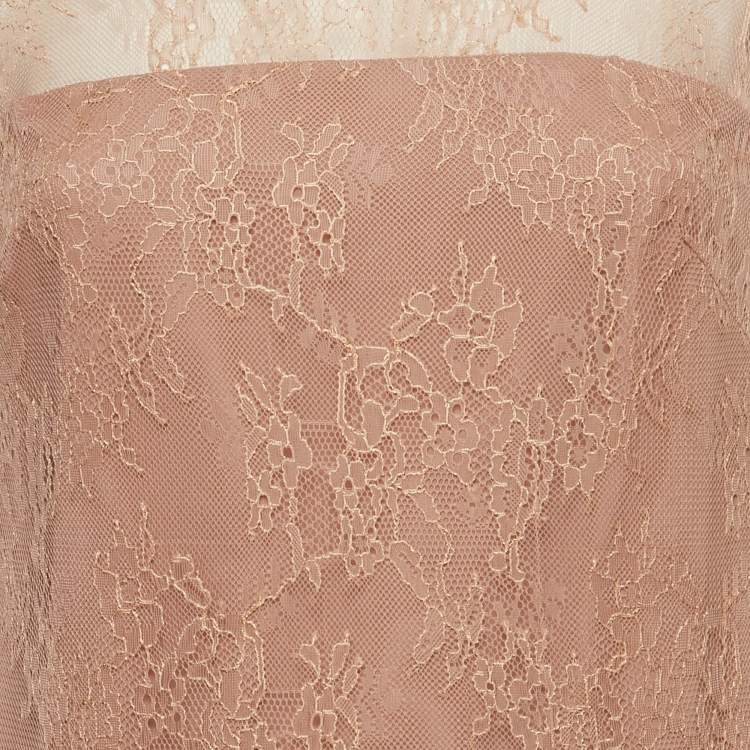 Pre Owned Elisabetta Franchi Beige/Dusty Rose Lace and Tweed Mini Dress S