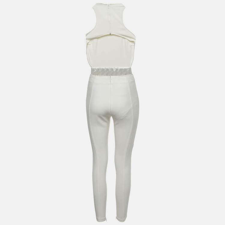Pre Owned Elisabetta Franchi White Jersey Lace Up Backless Jumpsuit M