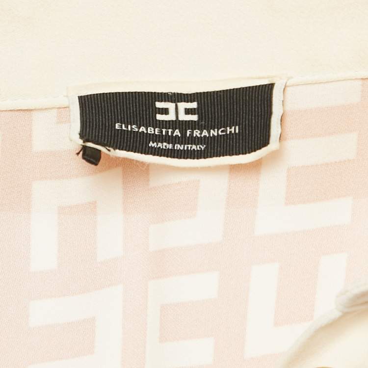 Pre Owned Elisabetta Franchi Beige Monogram Print Crepe Mini Dress L