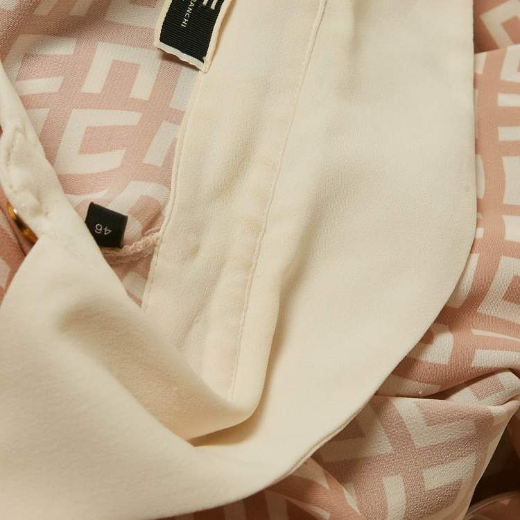 Pre Owned Elisabetta Franchi Beige Monogram Print Crepe Mini Dress L